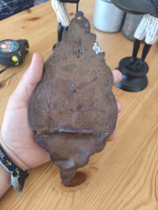 Benditera de cobre con crucifijo antigua SXIX