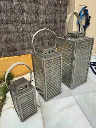 Set de 3 Farolas de metal y cristal