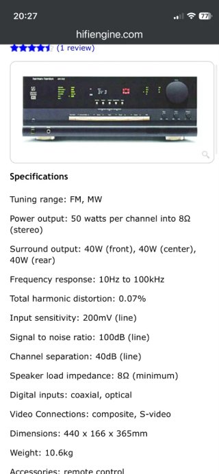 Amplificador Harman Kardon AVR 2550 Negro