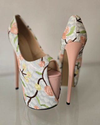 Tacones plataforma 19 cm bordados floral rosa T38