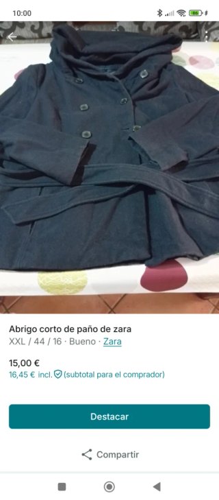 Abrigo corto paño Zara XXL