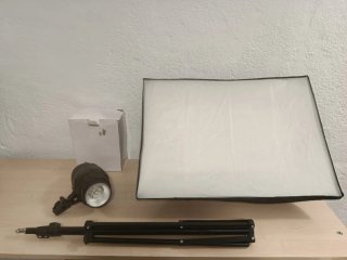 Flash estudio con softbox y trípode