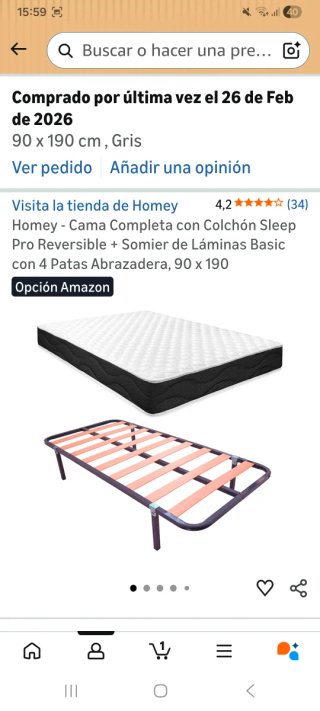 Somier + Colchón 90cm Homey (3 meses uso)