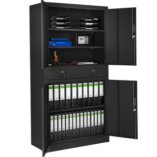 Armario archivador de acero y 2 cajones 180x90x40 cm negro
