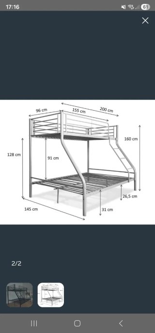 Cama litera matrimonio metálica negra