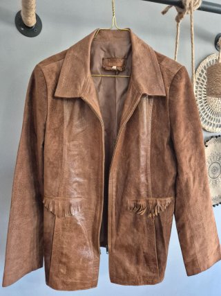 Chaqueta de cuero marrón con flecos Talla M