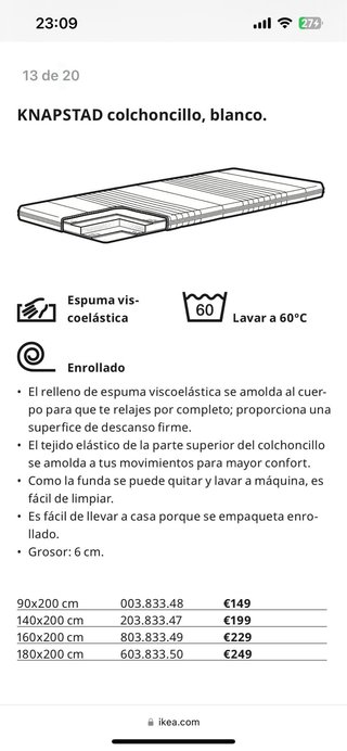 Colchón IKEA KNAPSTAD 140x200 Viscoelástico