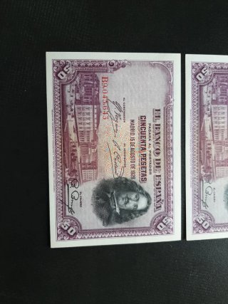 BILLETES DE 50 PESETAS DE 1928 PAREJA CORRELATIVA