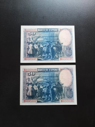 BILLETES DE 50 PESETAS DE 1928 PAREJA CORRELATIVA
