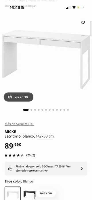 Escritorio IKEA MICKE Blanco 142x50cm