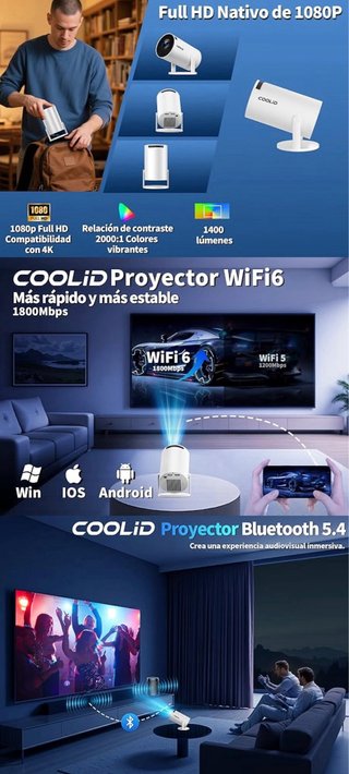 Mini Proyector Portatil 1080p WiFi 6 Bluetooth 5.4
