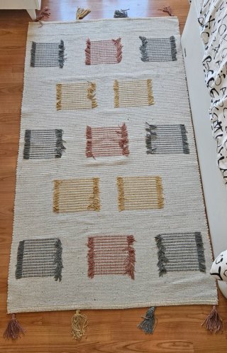 Alfombra beige/multicolor de algodón