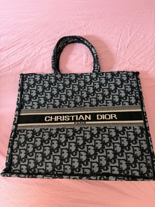 Bolso Tote Christian Dior Bordado Gris/Negro