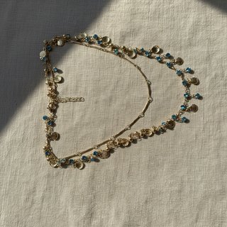 Collar Capas Conchas y Cristal Azul
