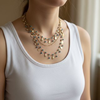 Collar Capas Conchas y Cristal Azul