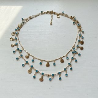 Collar Capas Conchas y Cristal Azul