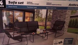 Conjunto exterior: sofá, mesa y 2 sillas