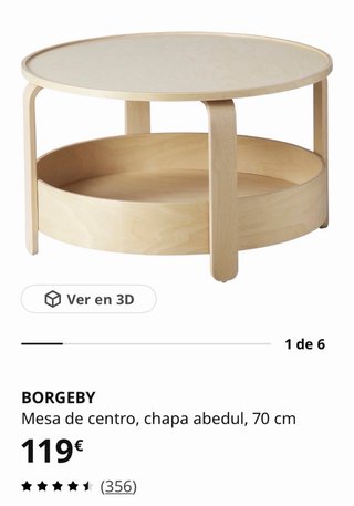 Mesa de centro redonda Borgeby 70cm abedul