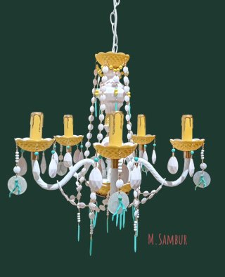 Lampadario vintage anni '70 oro e bianco