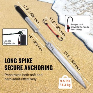 Polo de Anclaje de Arena, Ancla Deslizante de Acero Carbono Galvanizado de 36" para Playa, Ancla de Punta de Playa Auto-Martillo para Pequeño Barco, Jetski, Pontón, Kayak, con Bolsa de Almacenamie...