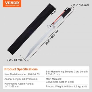 Polo de Anclaje de Arena, Ancla Deslizante de Acero Carbono Galvanizado de 36" para Playa, Ancla de Punta de Playa Auto-Martillo para Pequeño Barco, Jetski, Pontón, Kayak, con Bolsa de Almacenamie...