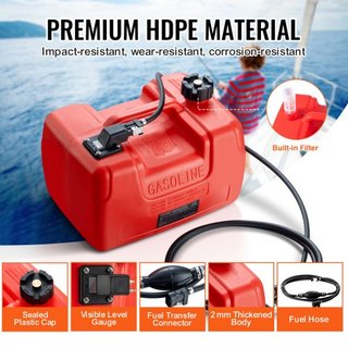Tanque de Combustible para Barco, Tanque de Transferencia Marítimo de 3.17 Galones/12 L, Tanque de Transferencia con Manguera de 9.8 pies, Medidor para Motor Fuera de Borda, Yate, Barco de Pesca, ...