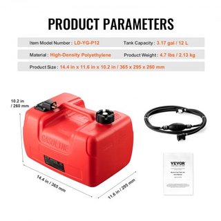 Tanque de Combustible para Barco, Tanque de Transferencia Marítimo de 3.17 Galones/12 L, Tanque de Transferencia con Manguera de 9.8 pies, Medidor para Motor Fuera de Borda, Yate, Barco de Pesca, ...