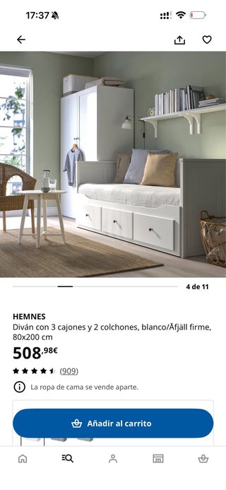 Cama diván HEMNES IKEA edición crema con 3 cajones