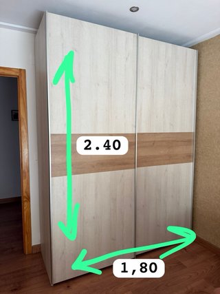 Armario 2 puertas correderas beige y madera