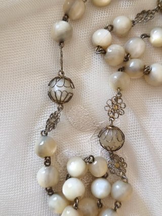 Rosario Filigrana Plata Dorada Nácar