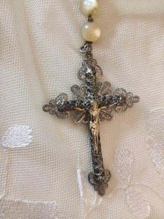 Rosario Filigrana Plata Dorada Nácar