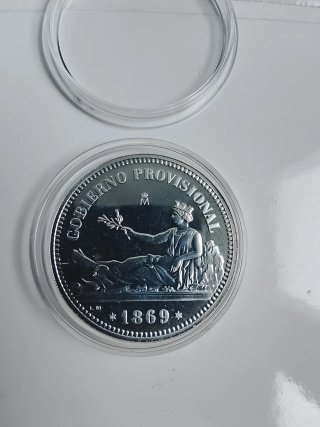 Réplica Plata 1 Peseta 1869 Gobierno Provisional