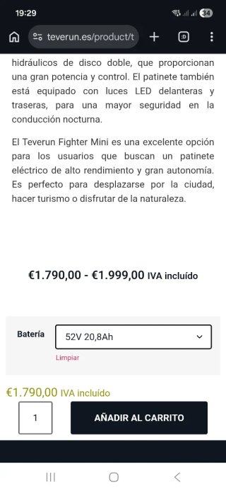 Teverun Fighter Mini Patinete Eléctrico