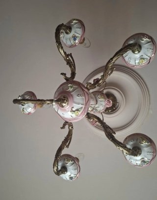 Lámpara Vintage Bronce y Porcelana Rosa