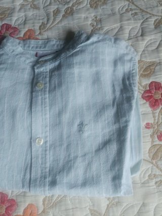 Camisa lino celeste cuello mao niños 8-9 años