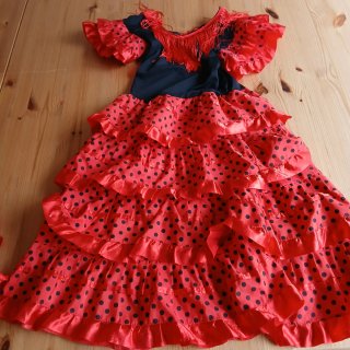 Vestido Gitana Talla 10 Años, Rojo, Lunares negros