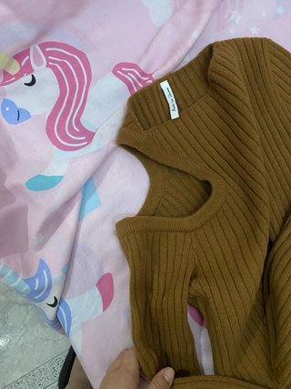 Vestido punto canalé camel