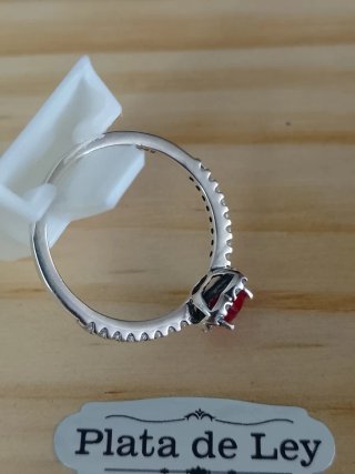 Anillo Plata Corazón Rojo Circonitas