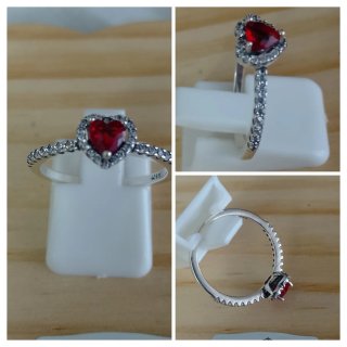 Anillo Plata Corazón Rojo Circonitas