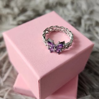 Anillo Plata 925 Mariposa Morada