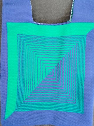 Bolso de mano tendencia azul y verde con dibujo