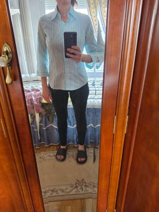 Camisa Zara Basic Rayas Azul tuquesa y Blanco, Muj