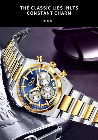 Reloj LIGE Hombre Azul y Dorado