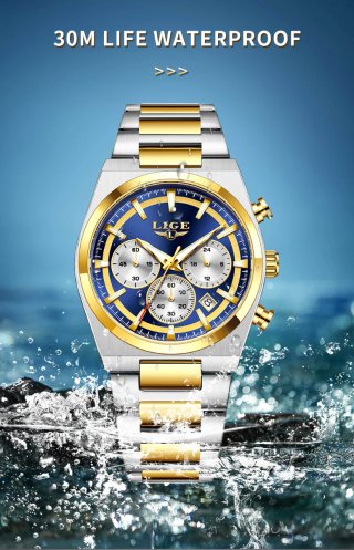 Reloj LIGE Hombre Azul y Dorado