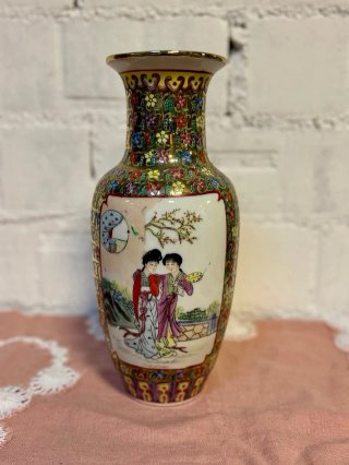 Jarrón porcelana chino vintage multicolor
