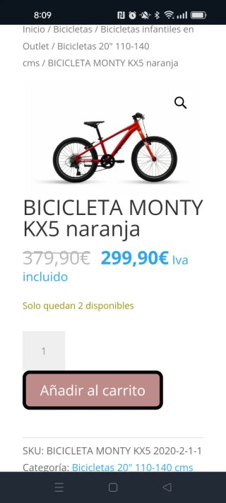 Bicicleta Infantil Monty,, de 20".