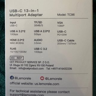 Sin Abrir - Adaptador USB-C 13 en 1 Lemorele 4K