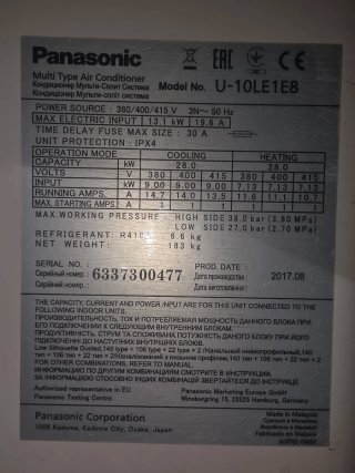 Aire Acondicionado Panasonic 10000 Frigorías
