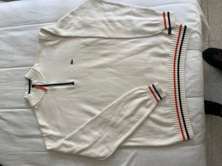 Suéter Lacoste Blanco con Cremallera Naranja