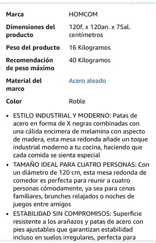 Mesa redonda madera y metal